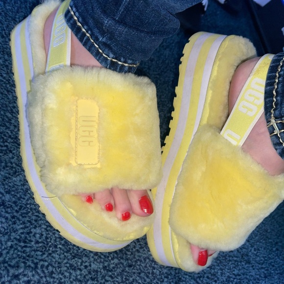 UGG Sunny Yellow Fluffy Slides - Picture 4 of 5